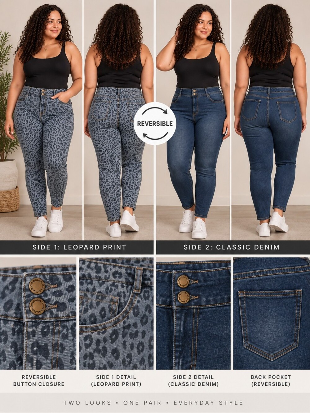Charlie B Reversible Leopard Print High-Stretch Skinny Jeans